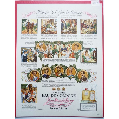 Ancienne publicité originale couleur Eau de Cologne Roger & Gallet  Illustration de Charles Lemmel 1949