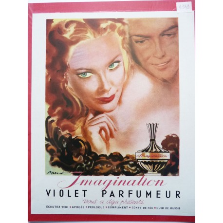 Ancienne publicité originale couleur Imagination de Violet  Illustration de Pierre-Laurent Brénot 1949