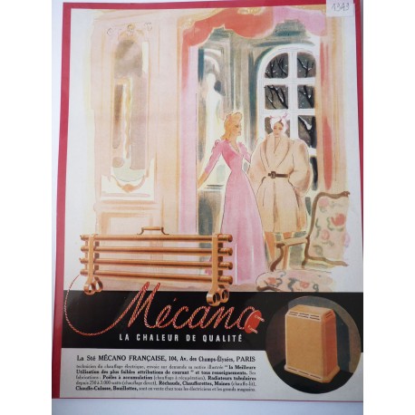 Ancienne publicité originale  couleur pour les radiateurs Mécano 1949