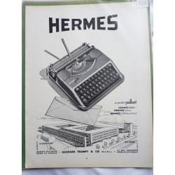 Ancienne publicité originale noir & blanc pour les machines à écrire Hermès 1954