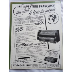 Ancienne publicité originale noir & blanc pour les postes Mega 1954