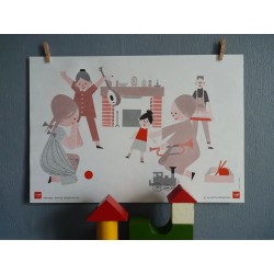 Ancienne affiche scolaire enfants et lapins