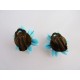 Boucles d'oreilles clips fleurs en verre bleu