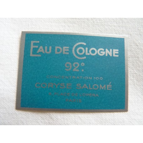 Etiquette Eau de Cologne 92° de Coryse Salomé
