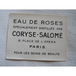 Etiquette Eau de Cologne Eau de roses de Coryse Salomé