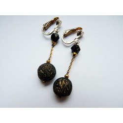 Boucles d'oreilles clips perles noires