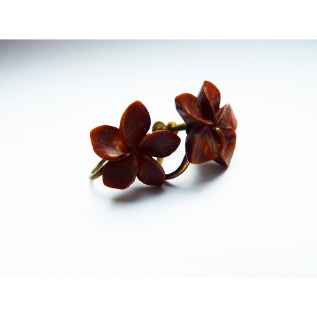 Boucles d'oreilles clips fleurettes marrons