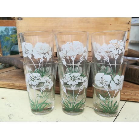 Lot de 6 petits verres à motif d'oeillets