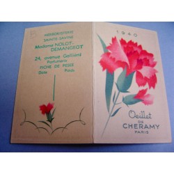 Ancien calendrier parfumé 1940 Oeillet de Cheramy