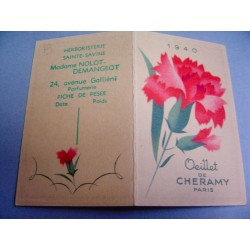 Ancien calendrier parfumé 1940 Oeillet de Cheramy