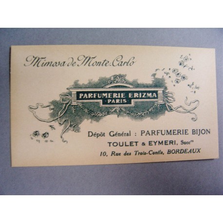 Ancienne carte parfumée Mimosa de Monte-Carlo de Erizma