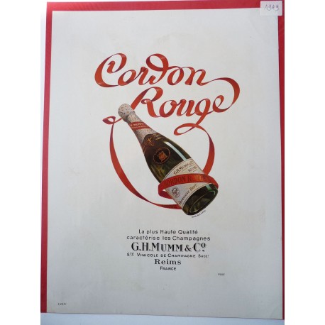 Ancienne publicité originale couleur Champagne Cordon Rouge de Virtel 1949
