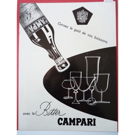 Ancienne publicité originale noir & blanc Campari 1953