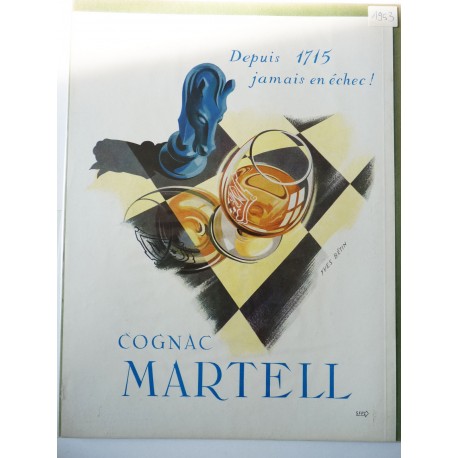Ancienne publicité originale couleur pour le Cognac Martell de Bétin 1953