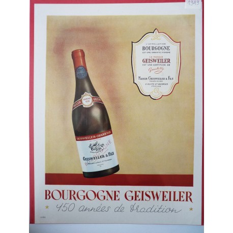 Ancienne publicité originale couleur pour le Bourgogne Geisweiler 1949