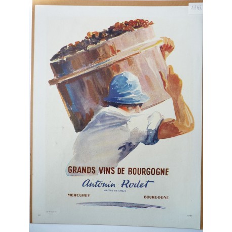 Ancienne publicité originale couleur pour le Bourgogne Antonin Rodet 1947