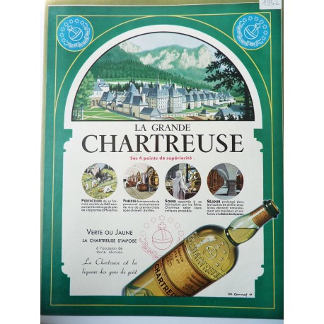 Ancienne publicité originale couleur La Grande Chartreuse 1952