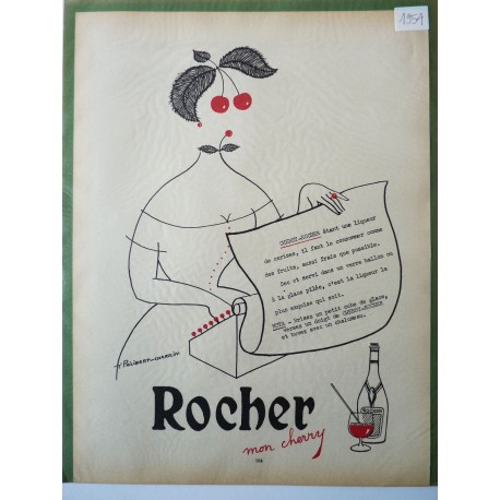 Ancienne publicité originale en bichromie Cherry Rocher de Philibert-Charrin 1954