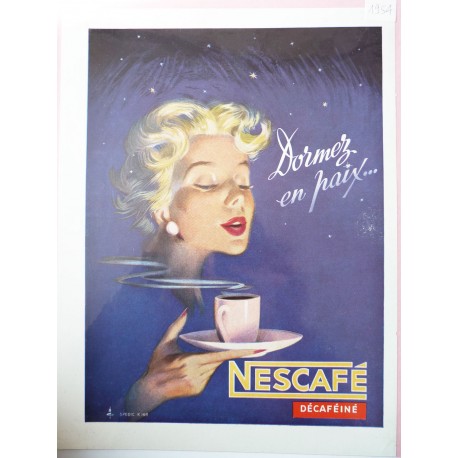 Ancienne publicité originale couleur Nescafé de Pierre Couronne 1954