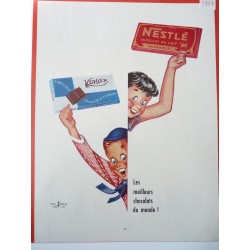 Ancienne publicité originale couleur, chocolats Nestlé et Kohler de Pierre Couronne 1954