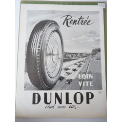 Ancienne publicité originale noir & blanc pour les pneus Dunlop 1952