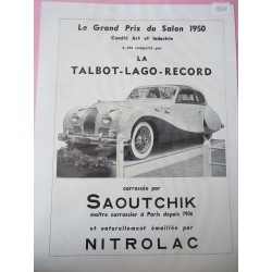 Ancienne publicité originale noir & blanc pour les automobiles Saoutchik 1950