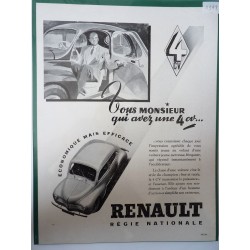 Ancienne publicité originale noir & blanc pour la 4CV de Renault 1948