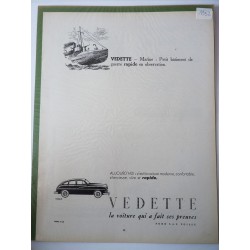 Ancienne publicité originale noir & blanc pour les automobiles Vedette 1952
