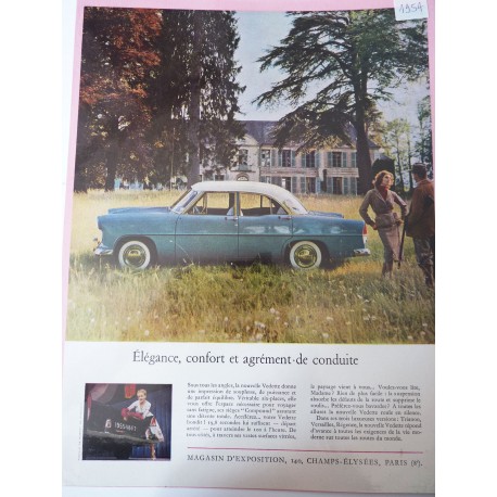 Ancienne publicité originale couleur pour les automobiles Vedette 1954