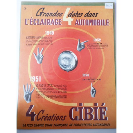Ancienne publicité originale couleur pour l'éclairage automobile Cibié 1952