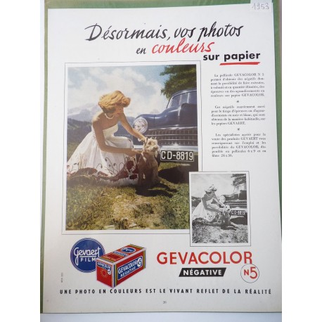 Ancienne publicité originale couleurs pour les films Gevacolor de Gevaert 1953