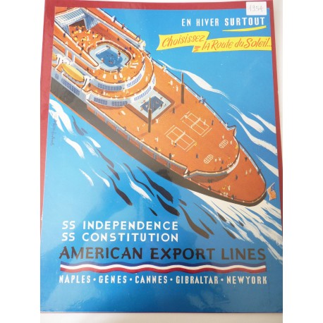 Ancienne publicité originale couleur American Export Lines de Georges Ronerry 1954