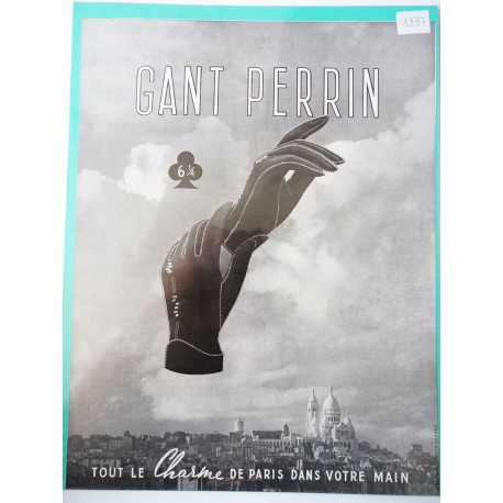 Ancienne publicité originale noir & blanc pour les gants Perrin 1937