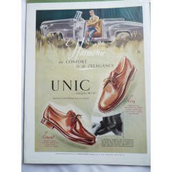 Ancienne publicité originale couleur pour les chaussures Unic de Jean Mercey 1949