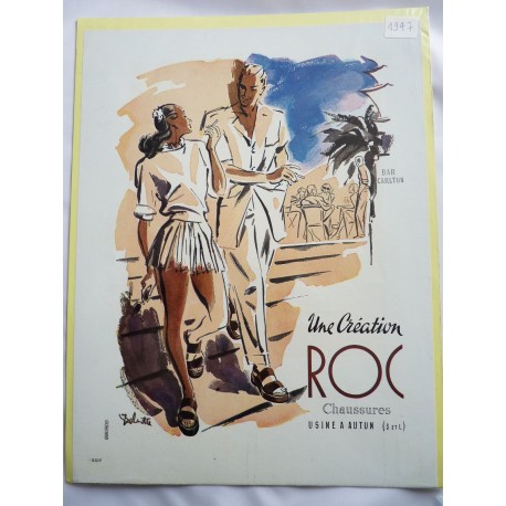 Ancienne publicité originale couleur pour les chaussures Roc de Louis Delmotte 1947