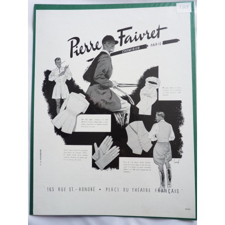 Ancienne publicité originale noir & blanc pour les vêtements Pierre Faivret 1949