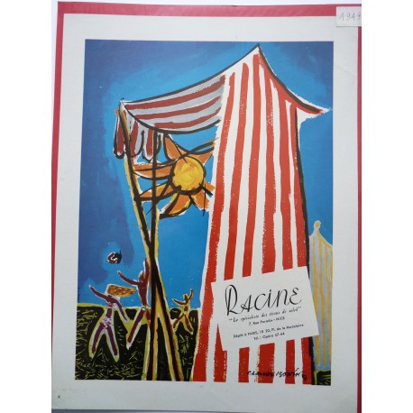 Ancienne publicité originale couleur pour les tissus Racine de Claude Bonin 1949