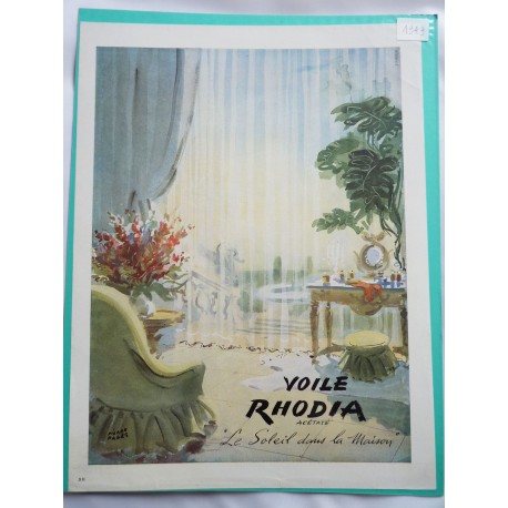 Ancienne publicité originale couleur pour le voile Rhodia de Pierre Pagès 1949