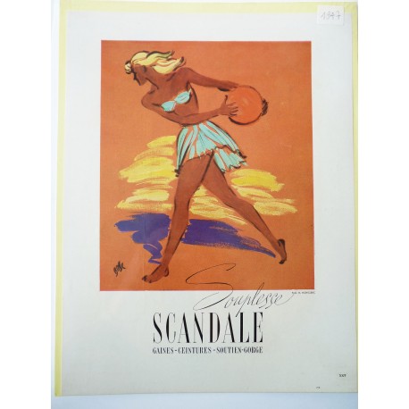Ancienne publicité originale couleur pour la gaine Scandale de Bosc 1947