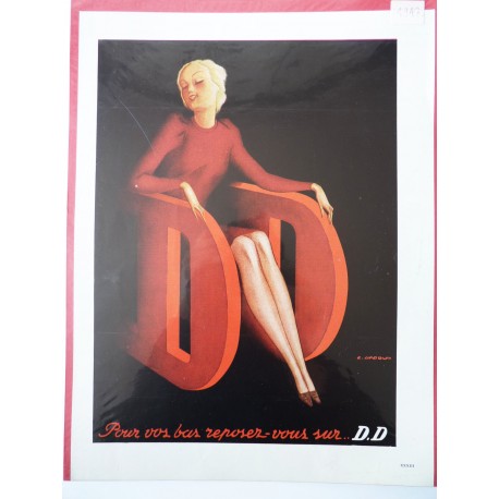 Ancienne publicité originale couleur pour les bas D.D de Gadoud 1947