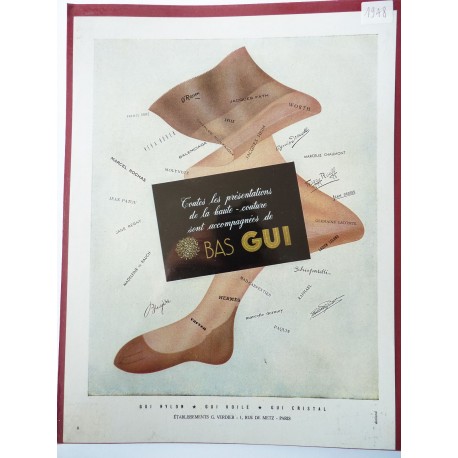 Ancienne publicité originale couleur pour Les Bas Gui 1948