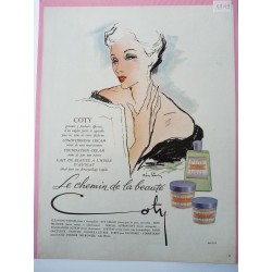 Ancienne publicité originale couleur pour les cosmétiques Coty de Pierre Simon 1949