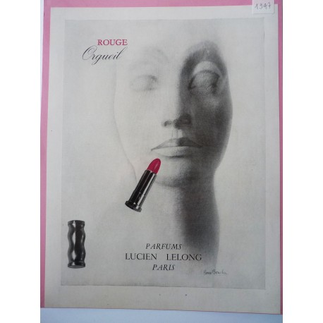 Ancienne publicité originale en bichromie Rouge Orgueil de Lucien Lelong de Pierre Boucher 1947