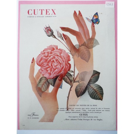 Ancienne publicité originale couleur Cutex 1949