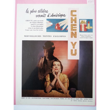 Ancienne publicité originale couleur pour le vernis Chen Yu 1951