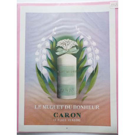 Ancienne publicité originale couleur Le Muguet du Bonheur de Caron 1953