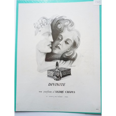 Ancienne publicité originale noir & blanc Divinité de André Chapus de P. Fournier 1949