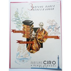 Ancienne publicité originale couleur des parfums Ciro de Marjollin 1949
