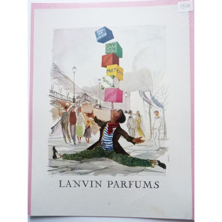 Ancienne publicité originale couleur pour les parfums Lanvin  Illustration de Guillaume Gillet 1954