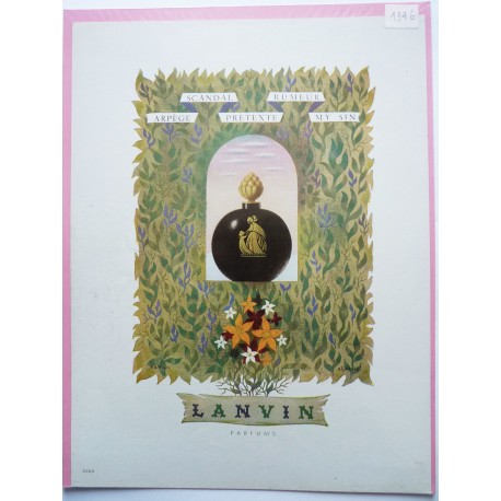 Ancienne publicité originale couleur pour les parfums Lanvin  Illustration de Jacques Nathan 1946